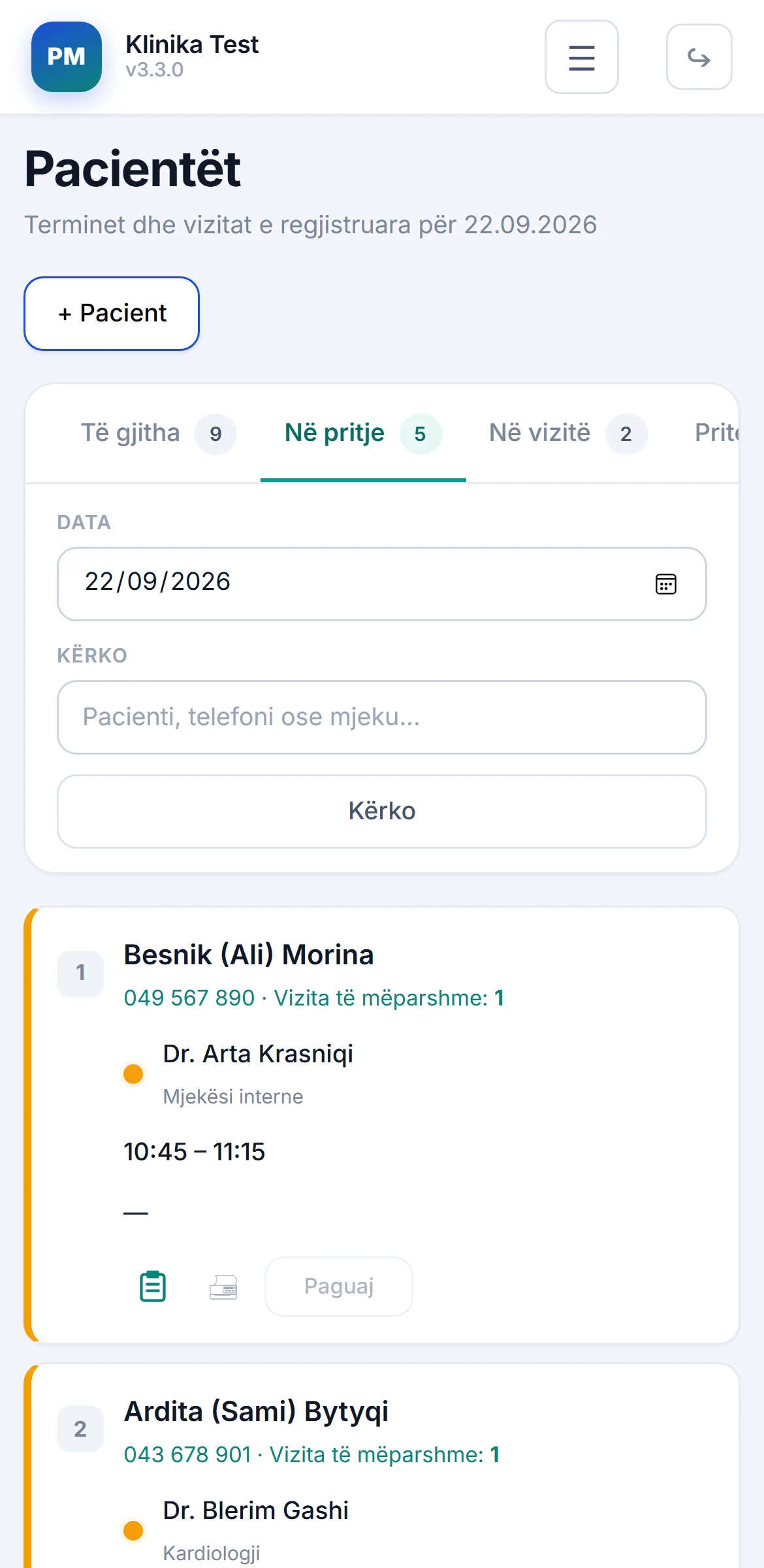 Mjeku në telefon: lista e pacientëve të ditës